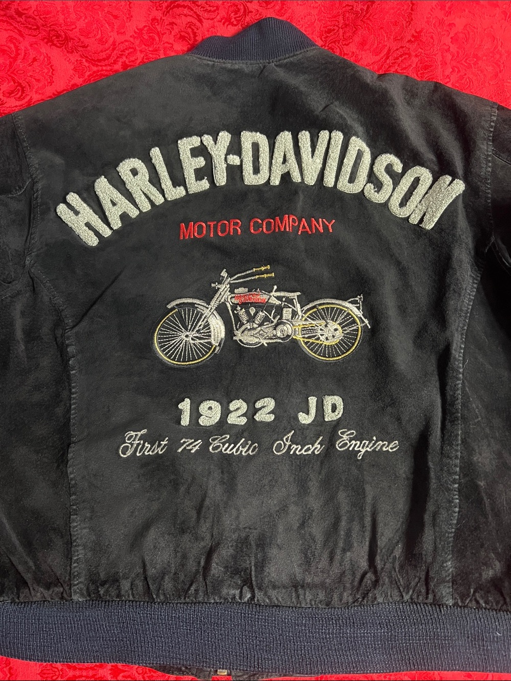 Harley-Davidson Men’s XL Black Leather Bomber Jacket 1922 JD Motorcycle Embroide